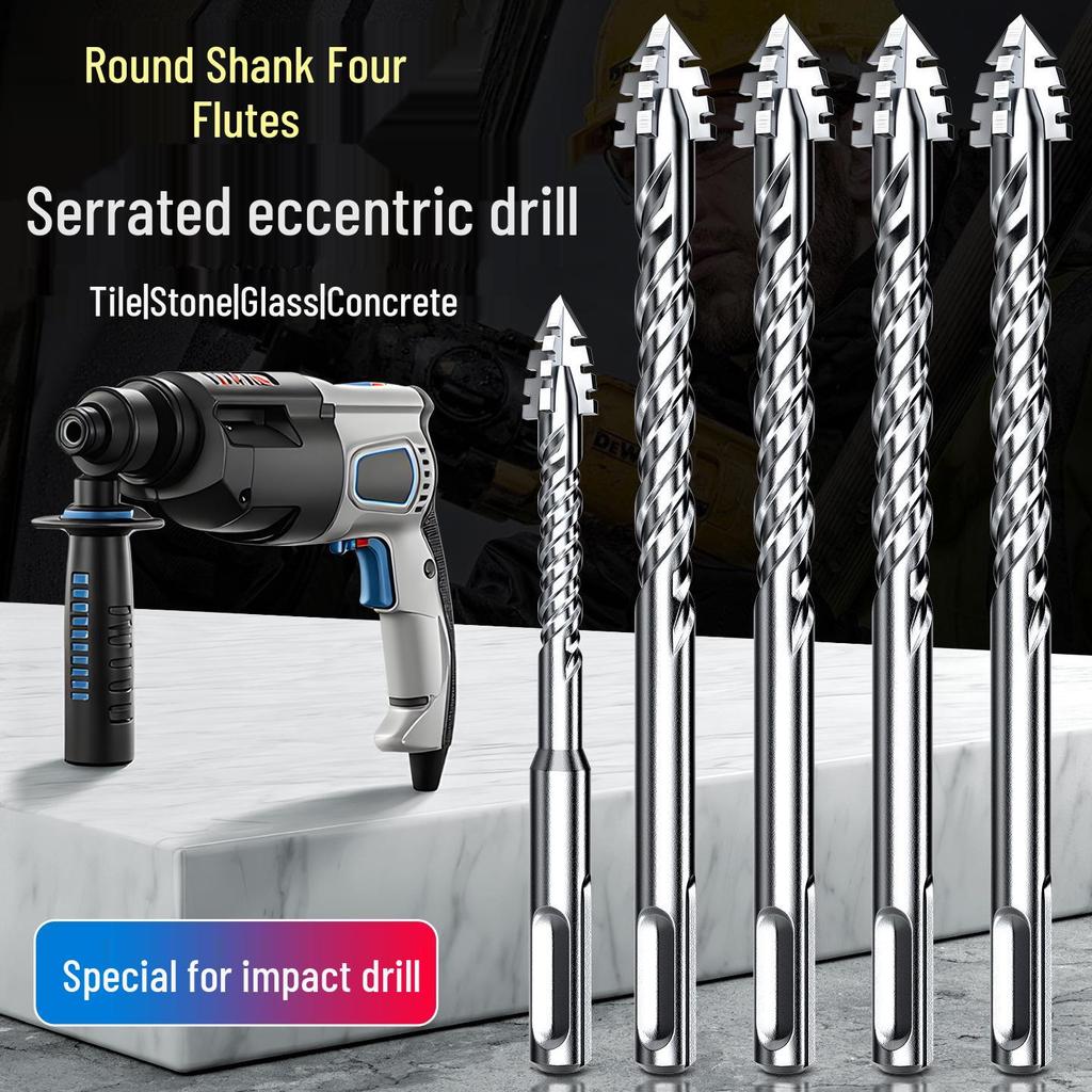 Extra Langer Rundschaft Gezahnter Exzentrischer Bohrer – Vier Nuten, Zwei Nuten zum Bohren von Beton und Fliesen