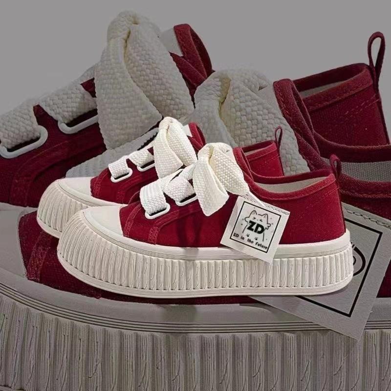 

Круглая парусиновая обувь Обувь с большой головой Новая женская обувь Женская обувь Тенденции детской весны и осени 40 красный