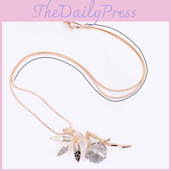 Angel Wing Necklacecrystal Encrusted Sweater Chain Drop Pendant Jewelry Gift