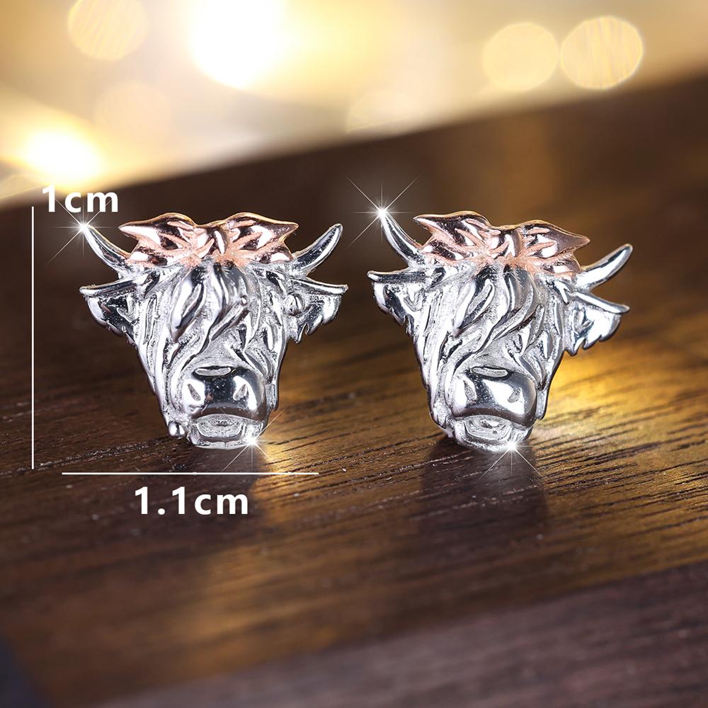 Vintage 925 Sterling Silver Bull Head Stud Earrings for Men Women Gothic Punk Jewelry Accessories Gift