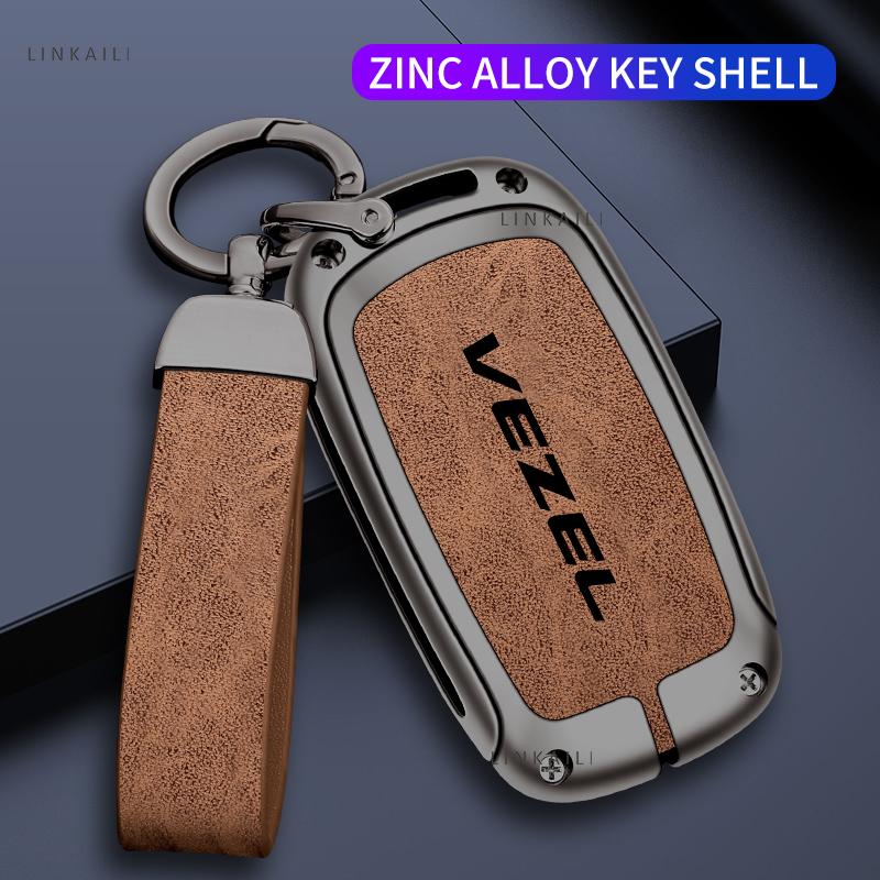 Zinc Alloy Car Key Case Full Cover Protector Shell for Honda Vezel Hybrid Custom Logo Key Bag Keychain Interior Accessories