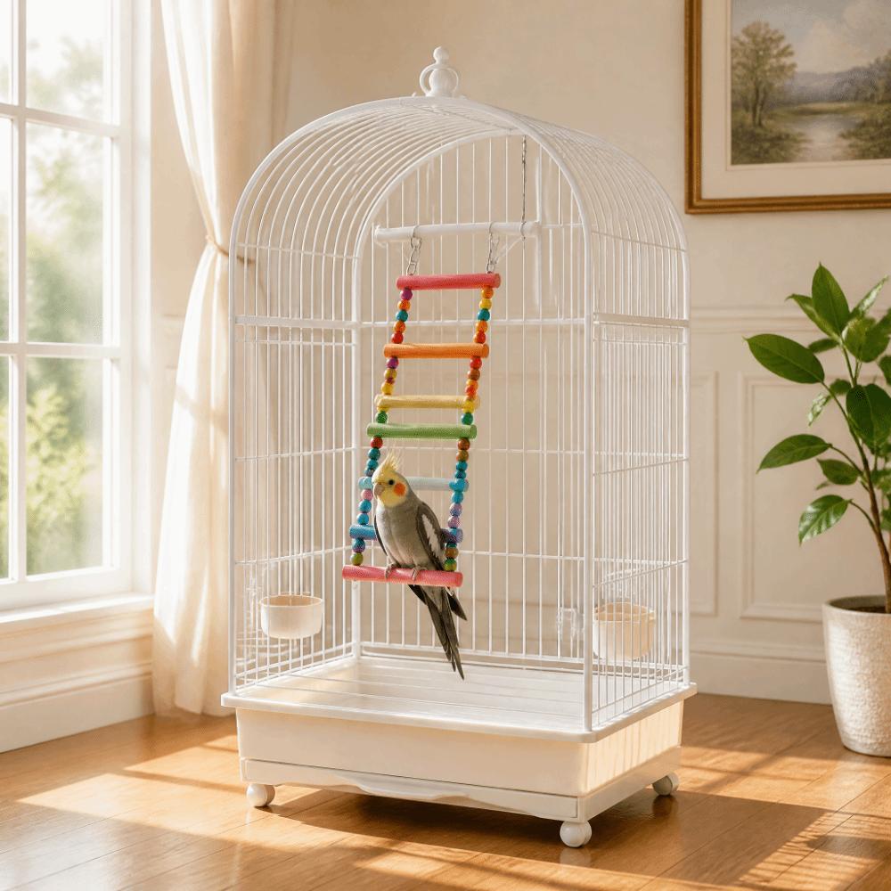 Colorful Beads Parrot Climbing Ladder Natural Wood Parakeet Swing Toy Wood Bead Toy  For Parakeets