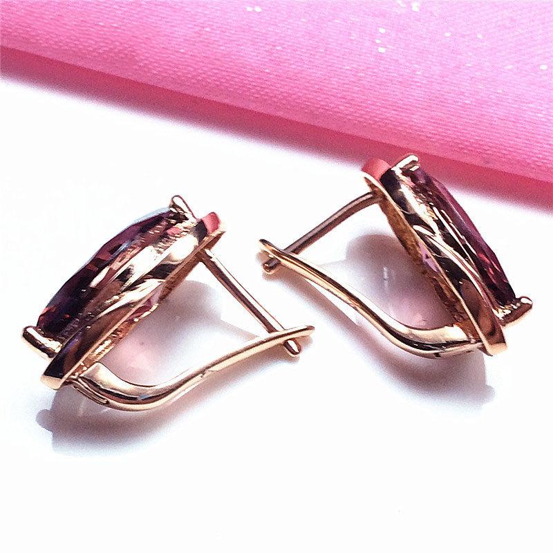 Exquisite Russian 585 Purple Gold Inlaid Smoke Stone Earrings Women'S High-End Temperament Color Gold Plated Rose Gold Earrings