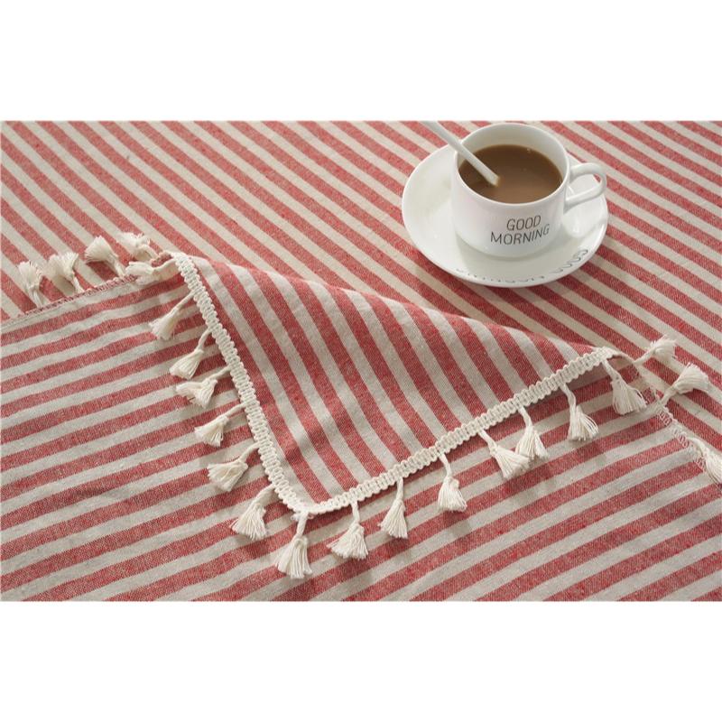 Baumwolle Leinen Einfach Gestreift Fransen Tischdecke Rechteckige Tischdecken Wohnzimmer Esszimmer Schreibtisch Staubdicht Leicht zu Reinigen Tuch Heimdekoration