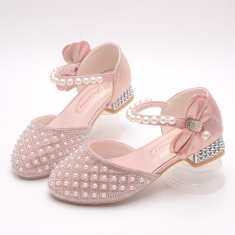 

Девочки Хрустальные Туфли Принцесса Высокие Каблуки Обувь для Подиума Модная Кожаная Обувь Детские Сандалии с Закрытым Носком 38 розовый