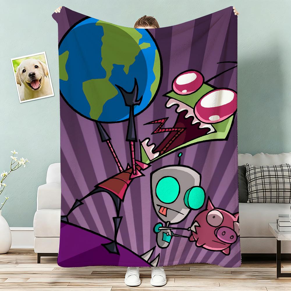 Cartoon I-Invader Zim Throw Lightweight 240g Flannel Blanket Soft Skin-friendly for Summer Cooling