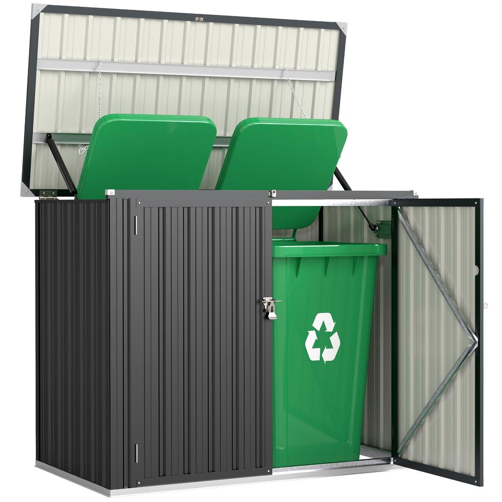 Garbage Bin Box for 2 Bins, Lockable, Bin Enclosure with Hinged Lid, Dark Grey