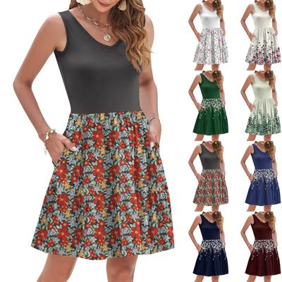 Women Summer Dresses Sleeveless Casual Loose Swing Button Down Midi Sundress With Pockets