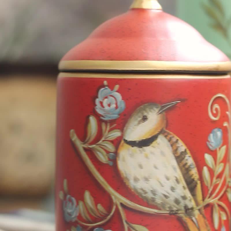 1pc Decorative Ceramic Storage Jar with Lid, Bird Design, Food-Safe Porcelain Tea/Coffee Canister