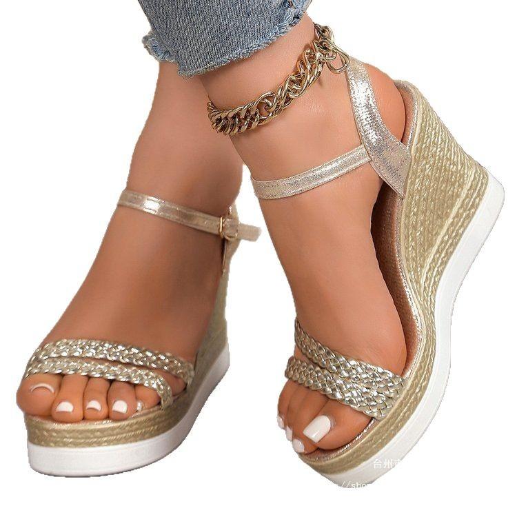 Roman Wedge Heel Polyurethane Sole Women's Shoes, New Fashion Trend In Spring 2025, Versatile Women's Shoes, Gold, Others