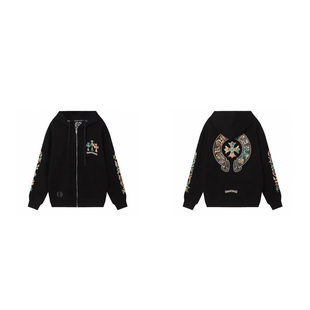 Trendy Chrome Hoof Sanskrit Cross Zipper Hoodie