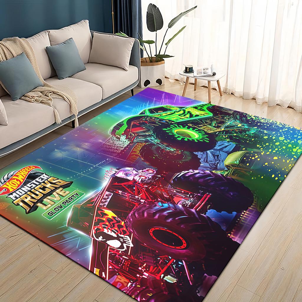 3D Hot W-Wheels Monster Závodní Auto Plocha Koberec, Koberec pro Obývací Pokoj Dětský Pokoj Pohovka Rohožka Dekorace, Protiskluzová Podlahová Rohož
