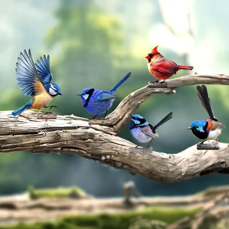 Pack Of 5 Sparkling Metal Garden Bird Decorations For Fence And Outdoor Display Easy To Install P9YB