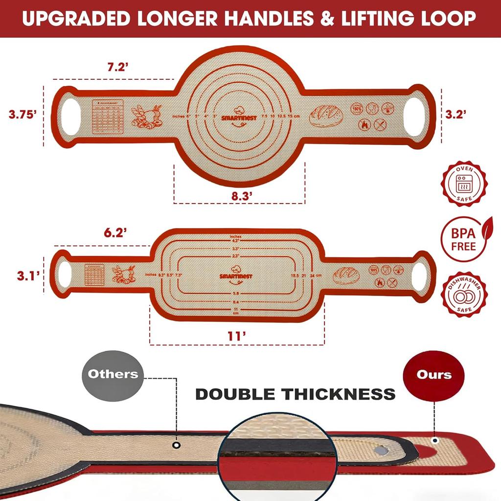Sourdough Silicone Bread Sling for Dutch Oven, 2PCS Non-Stick Reble Baking Mat with Long Handles, Essentials Bread Making Supplies for Dough Transfer