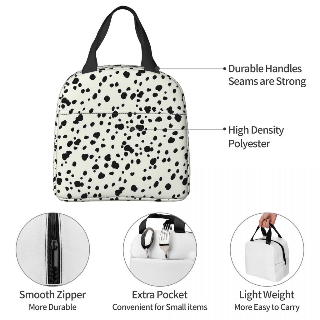 Dalmatian Dog Texture Insulated Lunch Bag for Women Kids Portable Food Boxes Thermal Lunch Box Tote