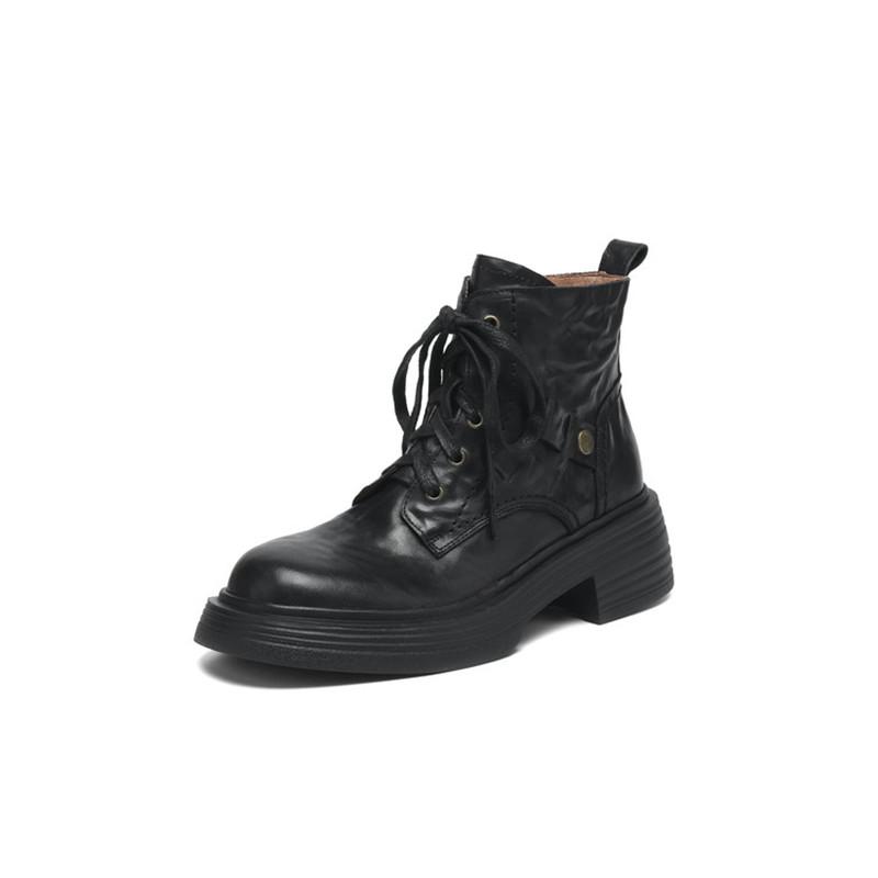 Fashion New Autumn/winter Genuine Leather Women Boots Round Toe Platform Shoes for Women Fashion Boots High Heels Lace Work Boots