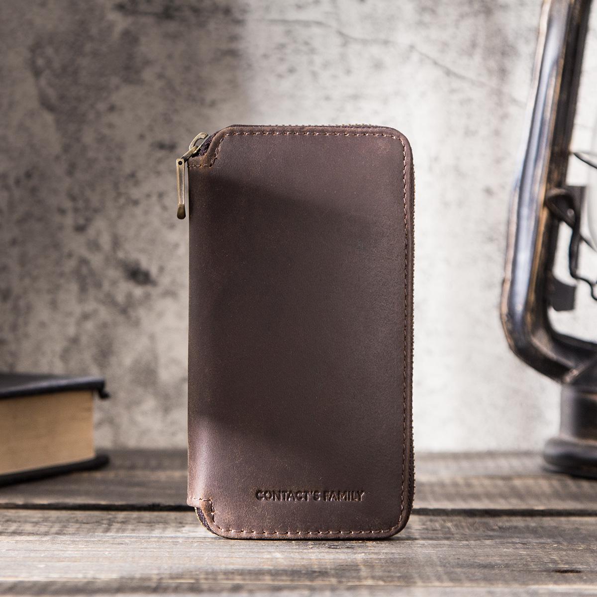 

CONTACT S FAMILY двойной чехол для часов, держатель для сумки, винтажная натуральная кожа на молнии, дорожные часы, дисплей, коробка для хранения, чехол-органайзер кофейный