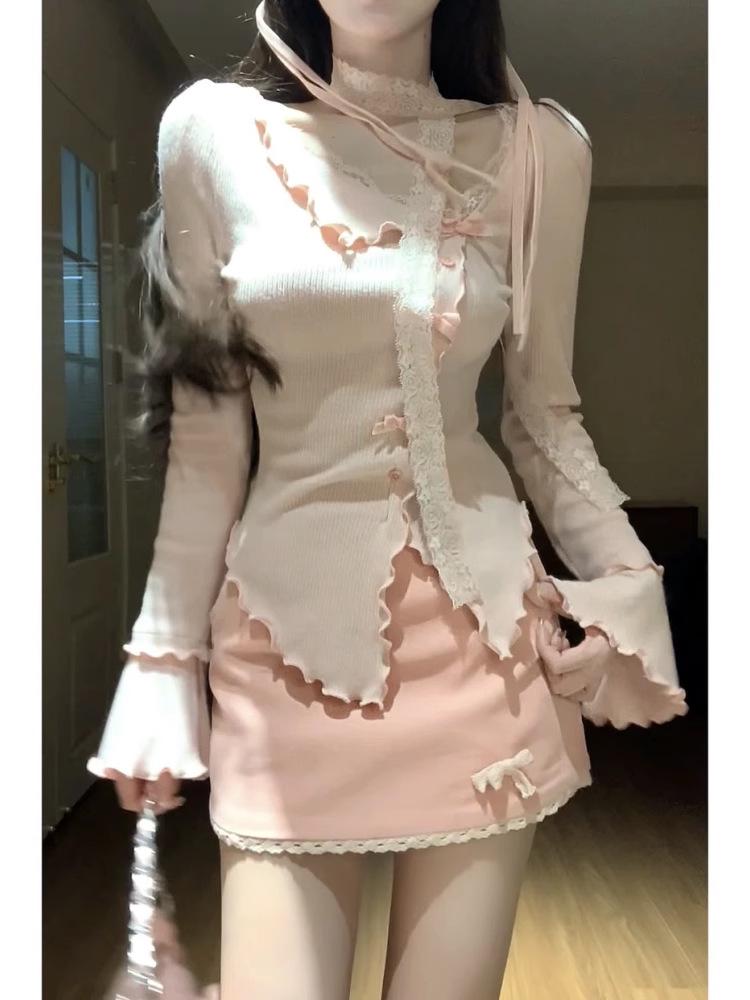 

Маленький милый весенний модный набор: Необычный топ и миди-юбка-двойка для женщин M