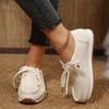 Women's Soft Leather Thick Lace-Up Casual Driving Loafers for Everyday Wear