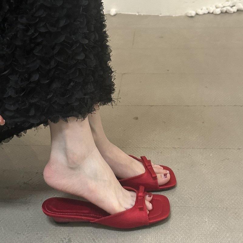 Silver Wedge Heel French Cool Slippers Fairy Shoes Summer Fashion Wear Low Heel Niche Sandals