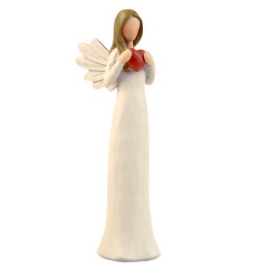 Resin Angel Figurine Hand-Painted Angel Holding Heart Sculpture with Wing Sympathy Keepsake for Weddings Birthdays Christmas