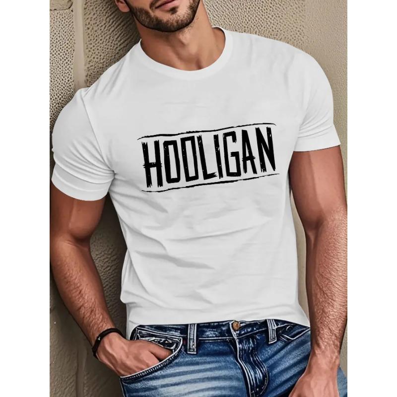 European sizes [HOOLIGAN Lettering Tee] HOOLIGAN Lettering Print T-Shirt - Soft Breathable Summer Casual Round Neck Tee