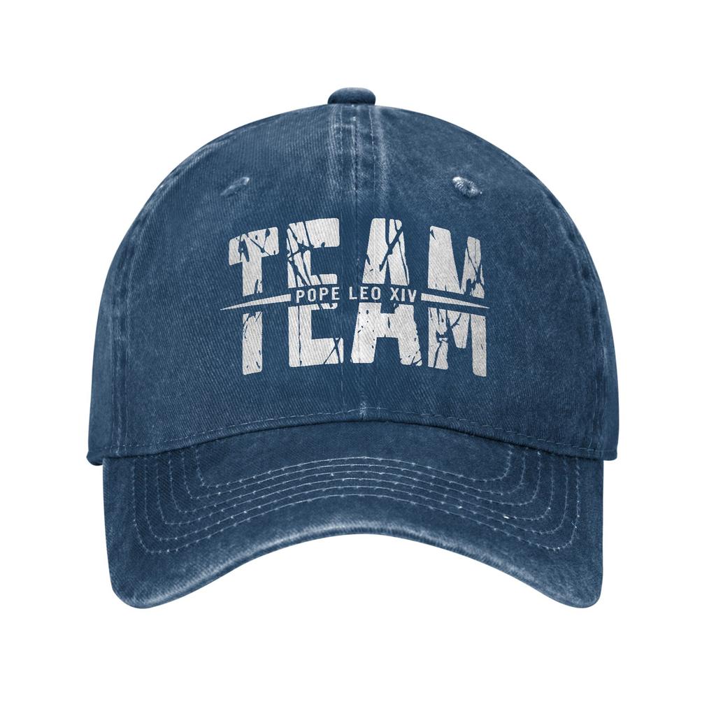 Soft Team Pope Leo XIV Baseball Caps Unisex Women Distressed Denim Washed Sun Cap Cardinal Robert Prevost Outdoor Adjustable Hat