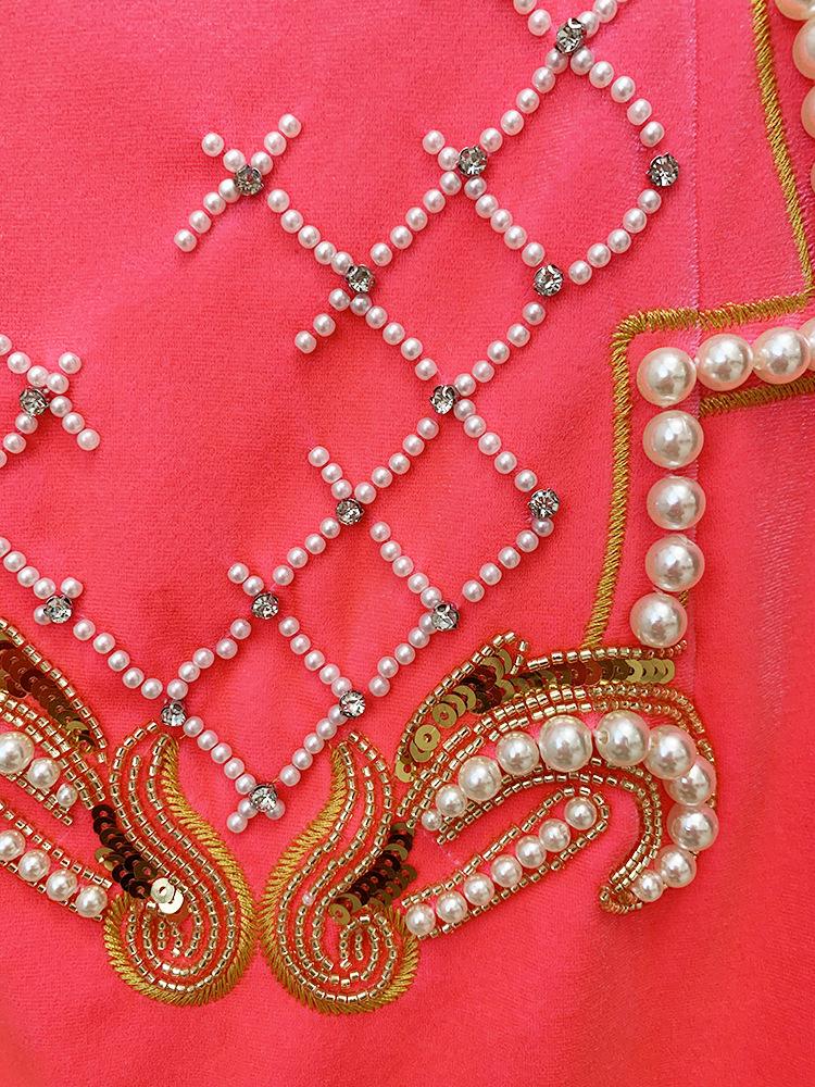 2025 Gold Velvet Long-Sleeve Dress with European & American Heavy Embroidery, Sequins, and Beaded Details