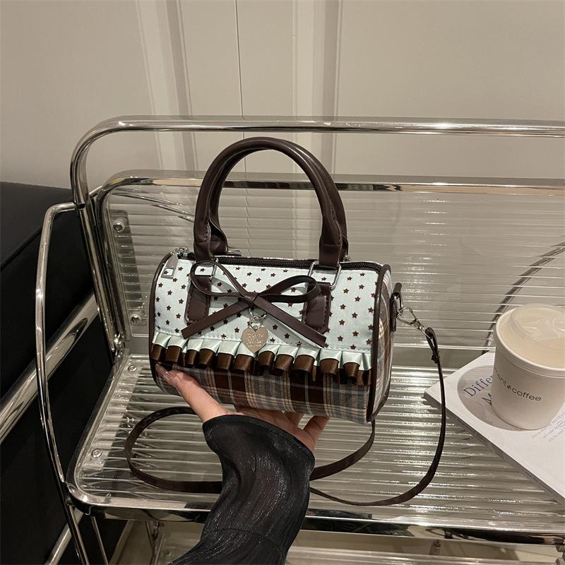 New High-value Polka Dot Bow Lace Backpack Plaid Girls Versatile Schoolbag Going Out Backpack