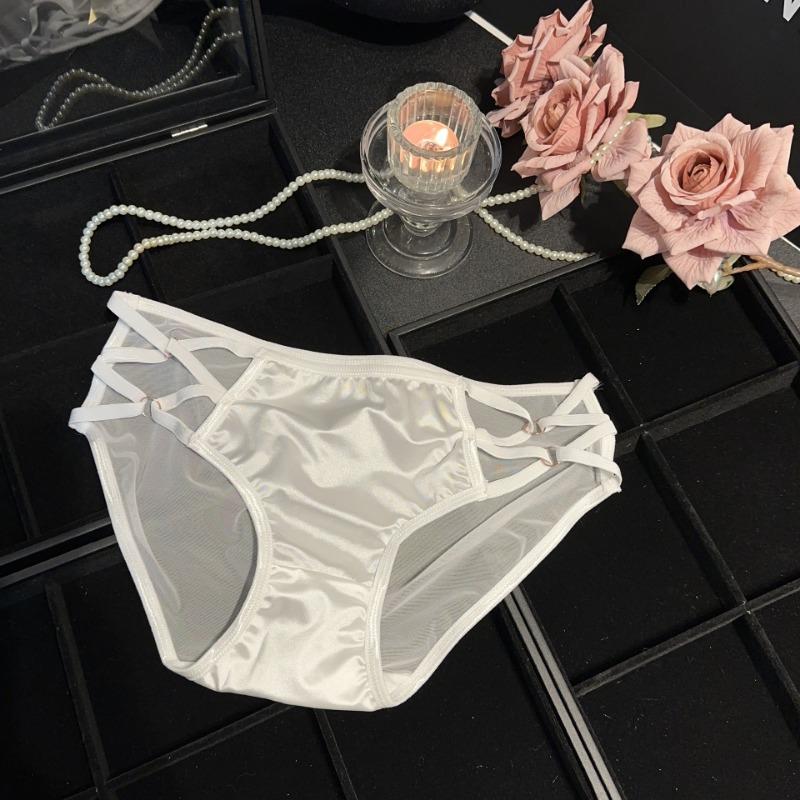 Damen Sexy Spitze Gekreuztes Feines Band Satin Atmungsaktives Mesh Höschen