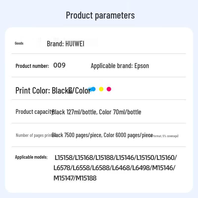 Huiwei 009 Series Compatible Ink Refill for Epson Ink Tank Printers
