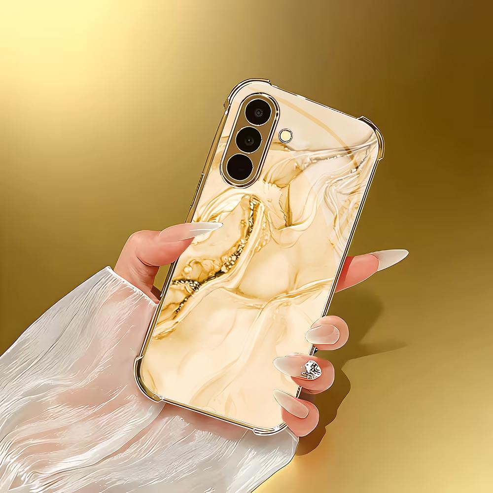 Gold Textured Electroplated Glass Phone Case Suitable for Samsung Galaxy S26 S25 S24 S23 S22 S20 FE/Ultra/Plus Anti Drop