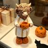 Decorative Highland Cattle Collectibles Halloween Cow Figurine, Resin Statue with Pumpkin Mug, Party Table Centerpieces Farmhouse Fall Tabletop Decor