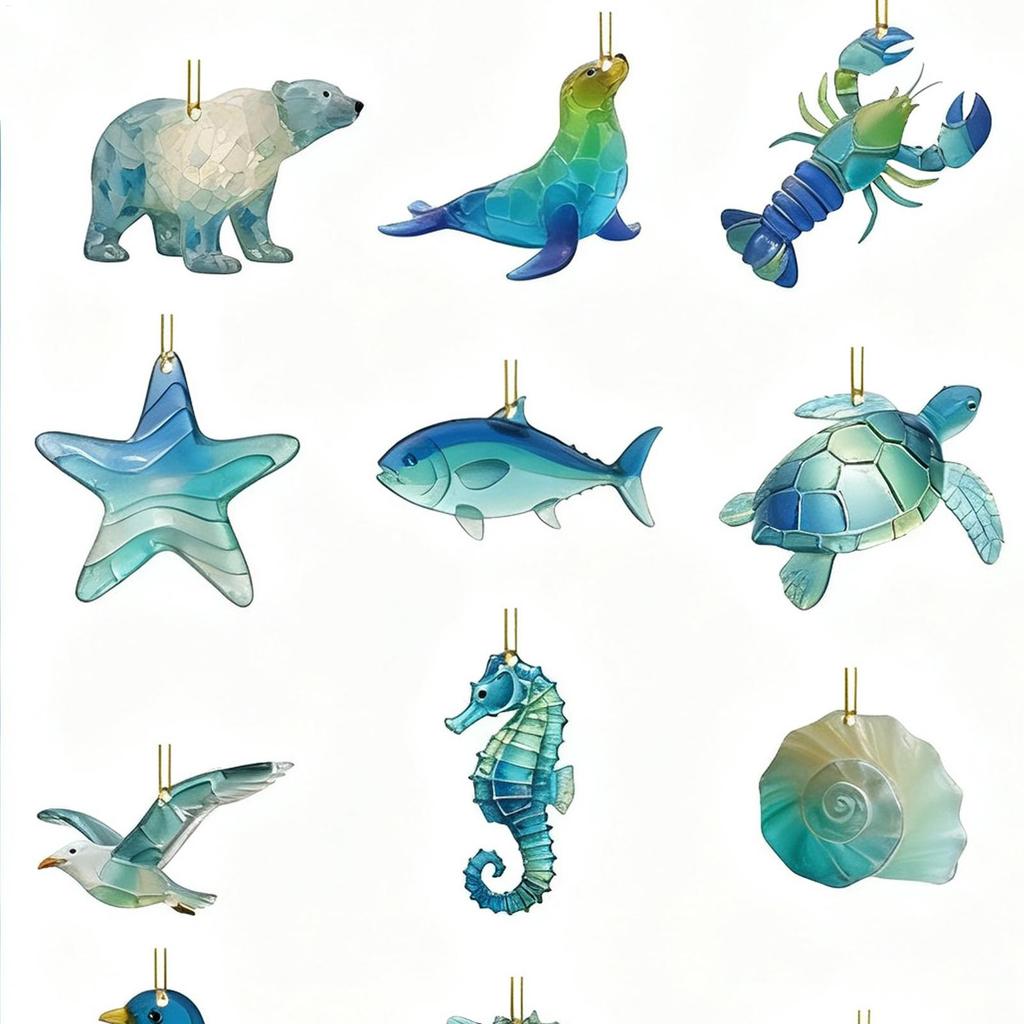 2026 Christmas Calendar Advent 2D Acrylic Sea Animals Ornament 24 Flat Days Countdown Calendar To Christmas Toys Pendant decor