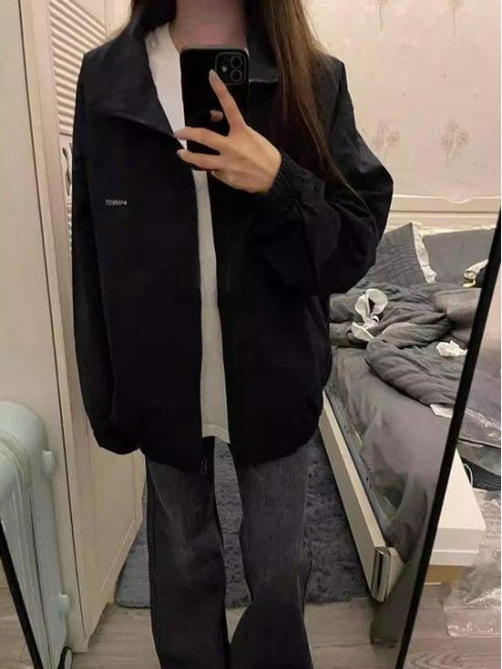 Women's American Retro Stand Collar Baseball Jacket - New, Loose, Versatile Spring Coat