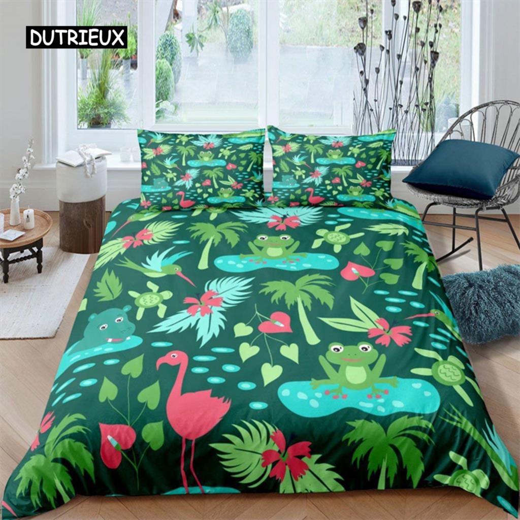 

Пододеяльник с изображением лягушки из мультфильма «Дерево», кавайный комплект постельного белья с изображением диких животных, полный комплект для детей и подростков, чехол для одеяла со спиральными звездами и туманностью EU single(135x200cm)