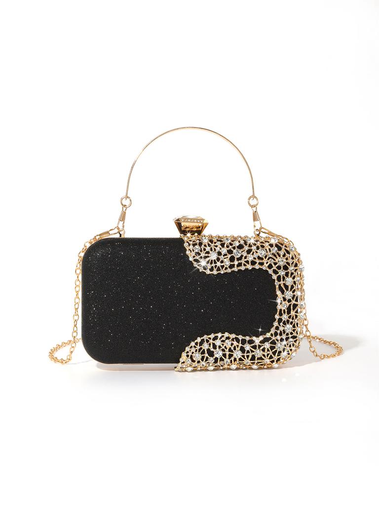 Diamond Evening Clutch For Women Wedding Mini Purse Chain Shoulder Bag Small Hollow Out Flowers Crystal Party Handbag
