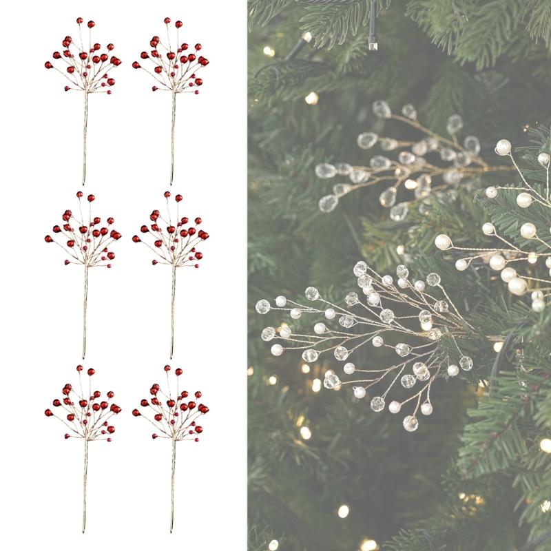Ready-to-Place Christmas Branch Pick with Extended Stem for Decorating Tree, Wreath, Garlands, and Table Displays