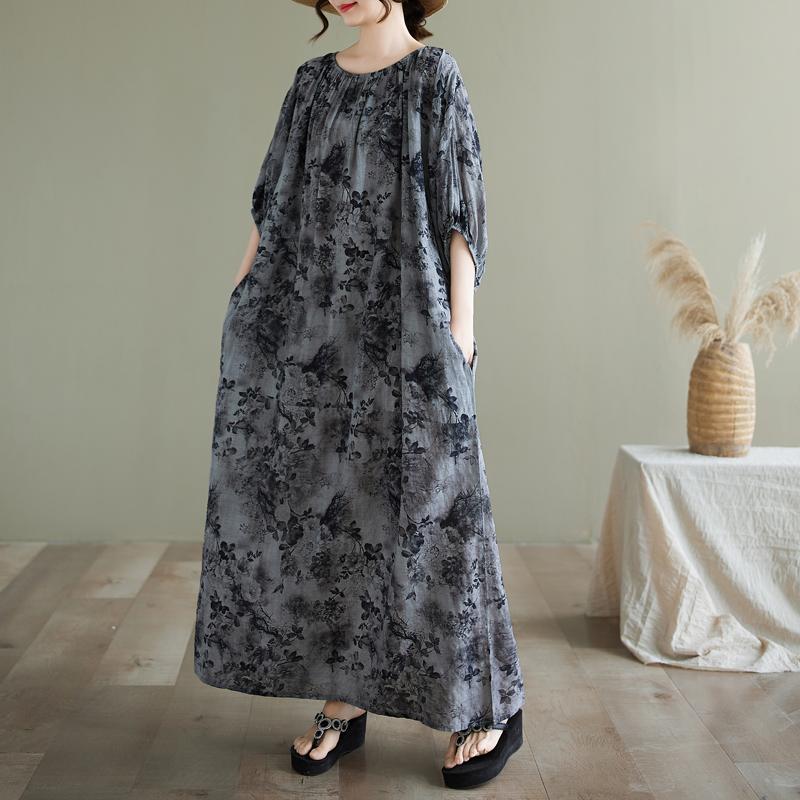 

DIMANAF 2025 Летнее платье больших размеров для женщин Повседневное винтажное платье с цветочным принтом Базовое длинное пляжное элегантное свободное платье One Size