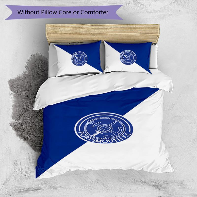 Portsmouth FC Printed 3PCS Bedding Set Breathable Duvet Cover with Pillowcases Decorative Bed Linen for Bedroom Home
