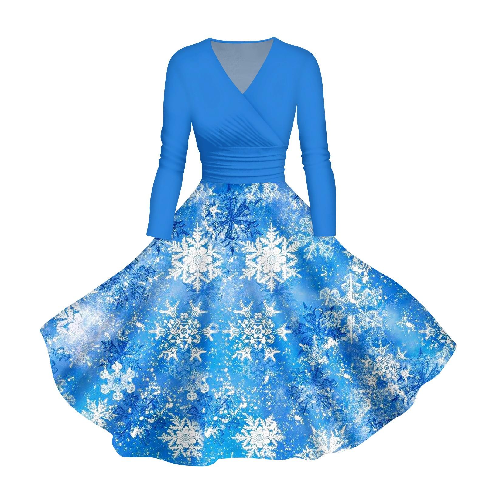 

Женское повседневное и модное печатное сексуальное платье с длинными рукавами и V-образным вырезом, сексуальное рождественское платье L