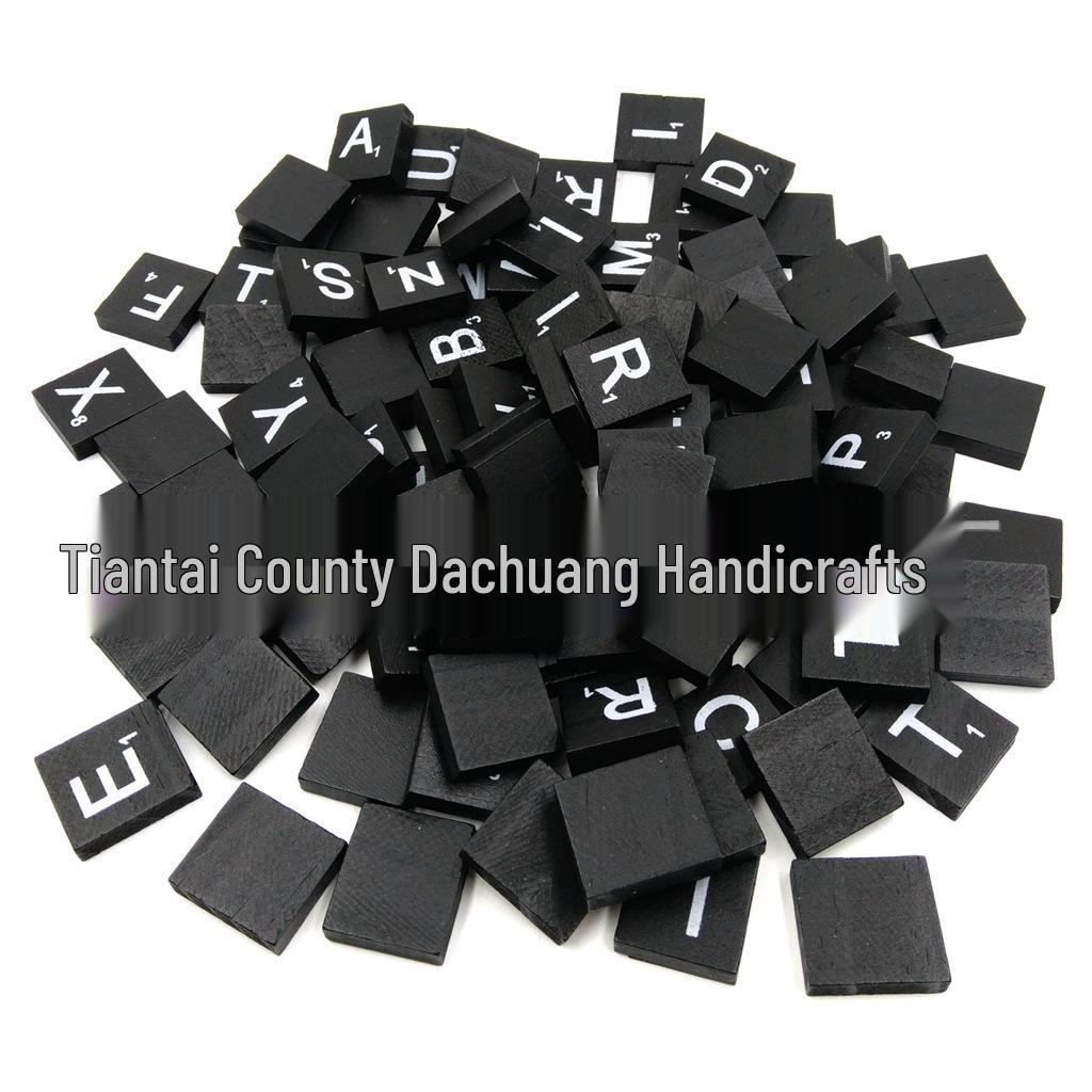 English Alphabet Pine Wood Blocks: Black Background with White Text - Children's Educational Puzzle Game