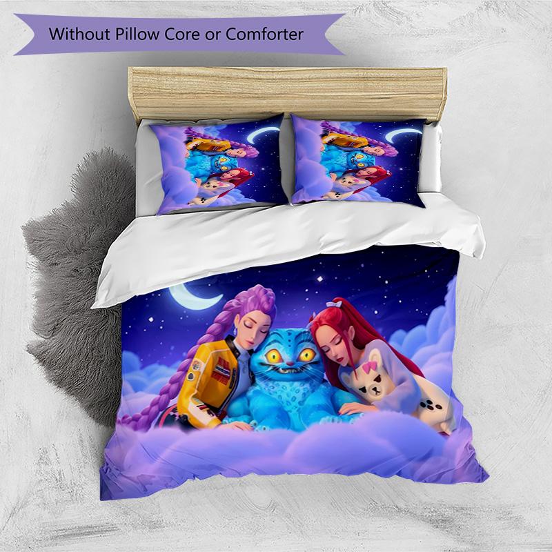 Kpop Demon Hunters Pattern Printed 3PCS Bedding Set, Soft Skin-Friendly Washable Duvet Cover & Pillowcases Set