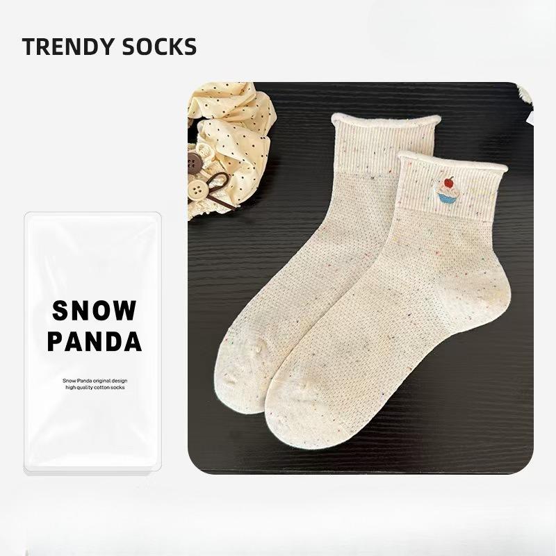 Rolled-up Socks, Women's Cotton Socks, Summer Thin Mid-calf Socks, Sweat-absorbing and Odor-proof, Bow, Versatile, Student Pile Socks