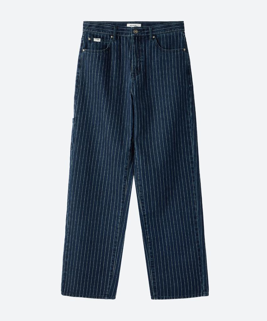 MOONSUN M.C Unisex, Loose-Fit Pinstripe Denim Pants / Dark Indigo