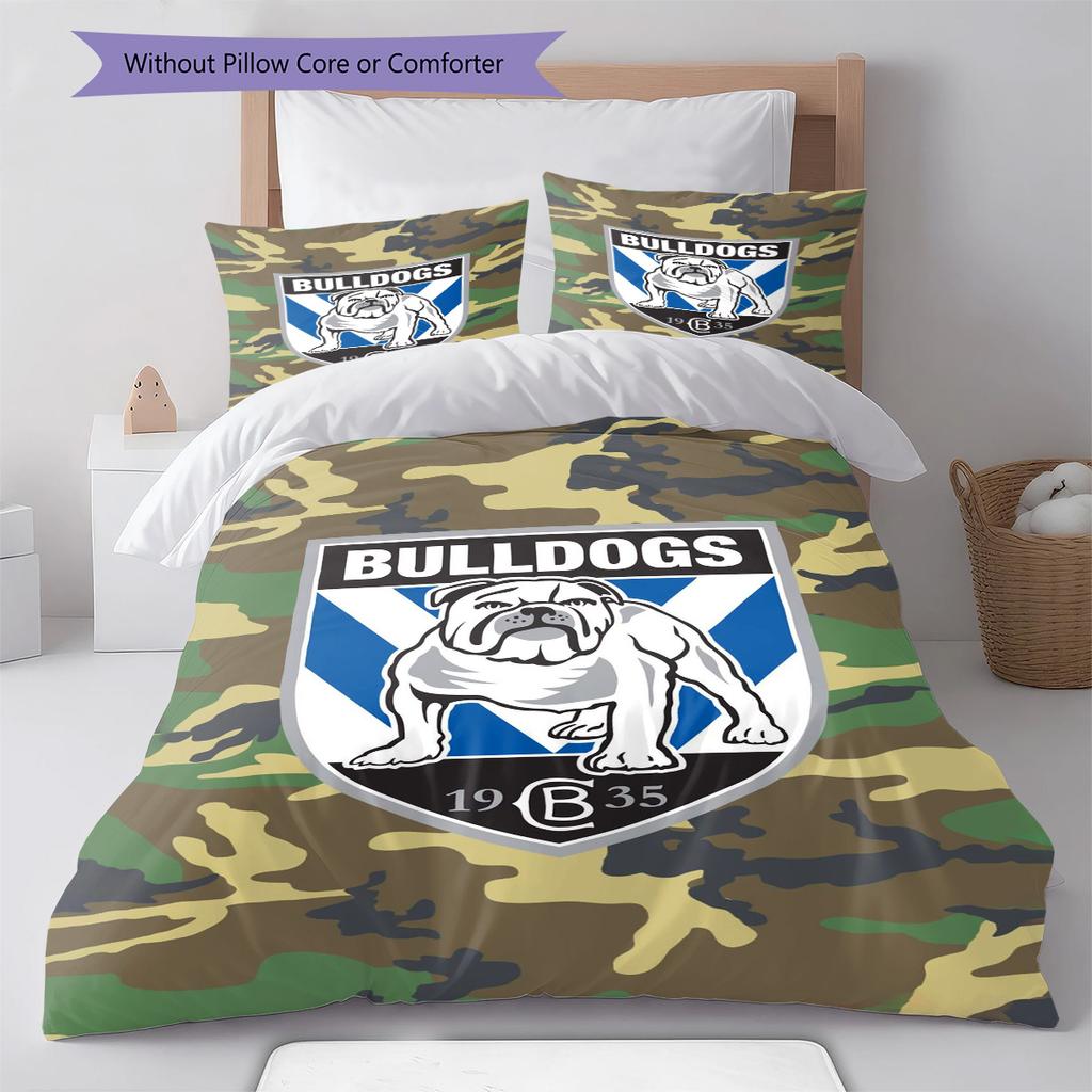 Canterbury Bulldogs Pattern Bedding Set Quilt Cover Pillowcase Home Decor Gift (1 * Duvet Cover + 2 * Pillowcase, Without Core)