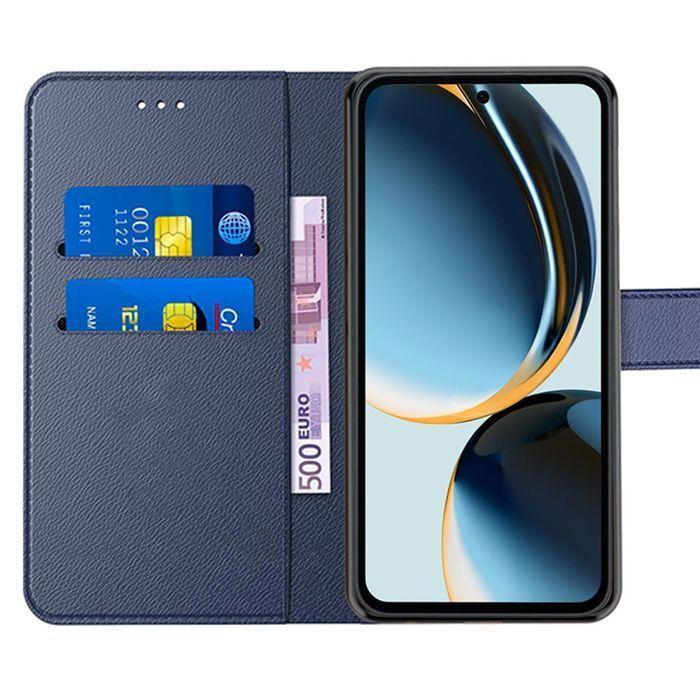 Schutzhülle - BOOLING - für Samsung Galaxy A36 5G - Marineblauer Leder-Effekt - 2 gehärtete Gläser