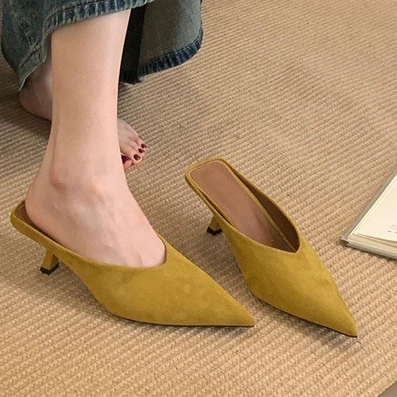 Pointed Toe Women Slippers High Heels Luxury Dress Mules Shoes Sexy Pumps 2025 Summer Elegant Designer Zapatos De Mujer