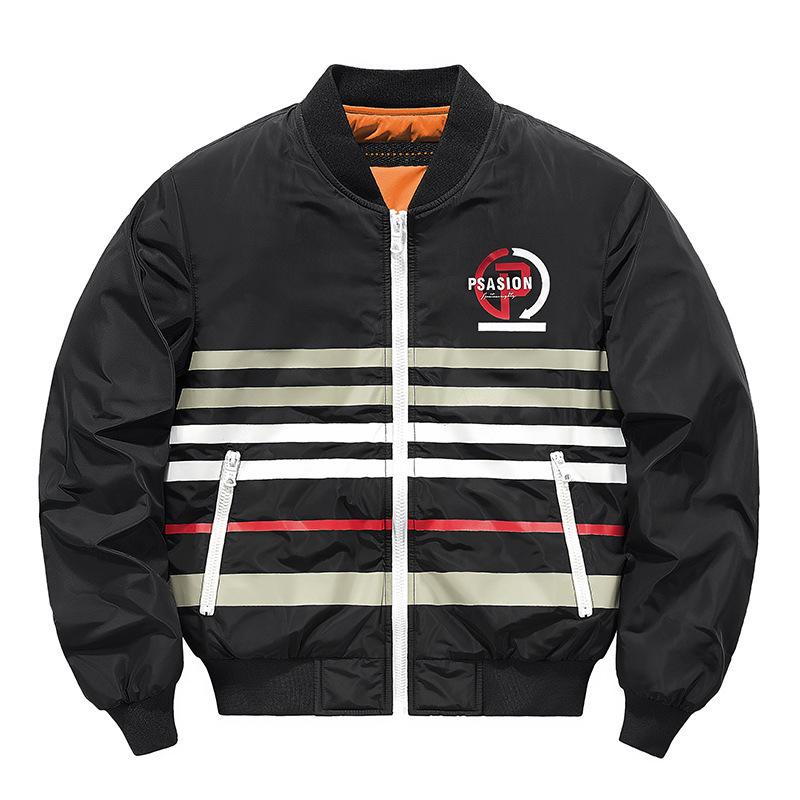 Letter Striped Jacket Men's Flying Jacket Men's Casual Sports Jacket Gram Baseball Stand-Up Jacket