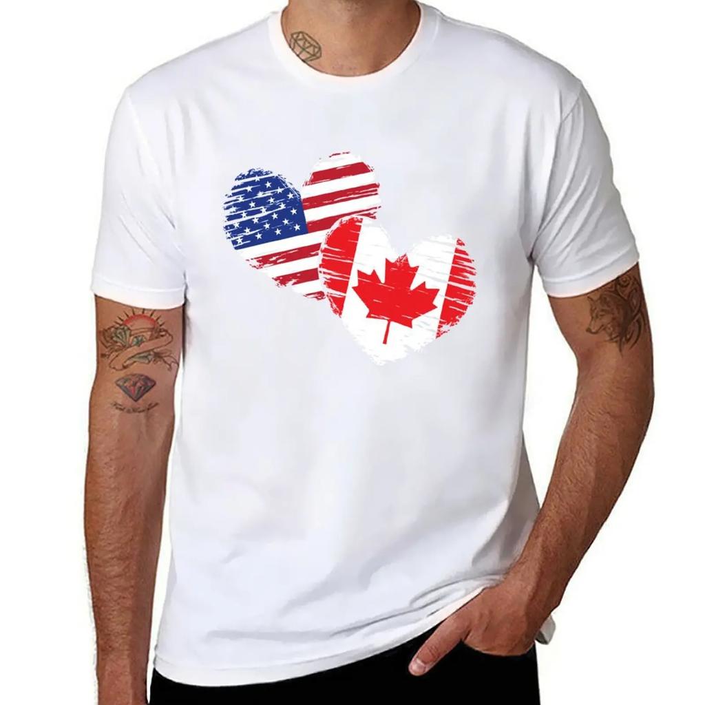 Canadian USA Hearts Canada T-Shirt tees designer shirts men graphic t shirts